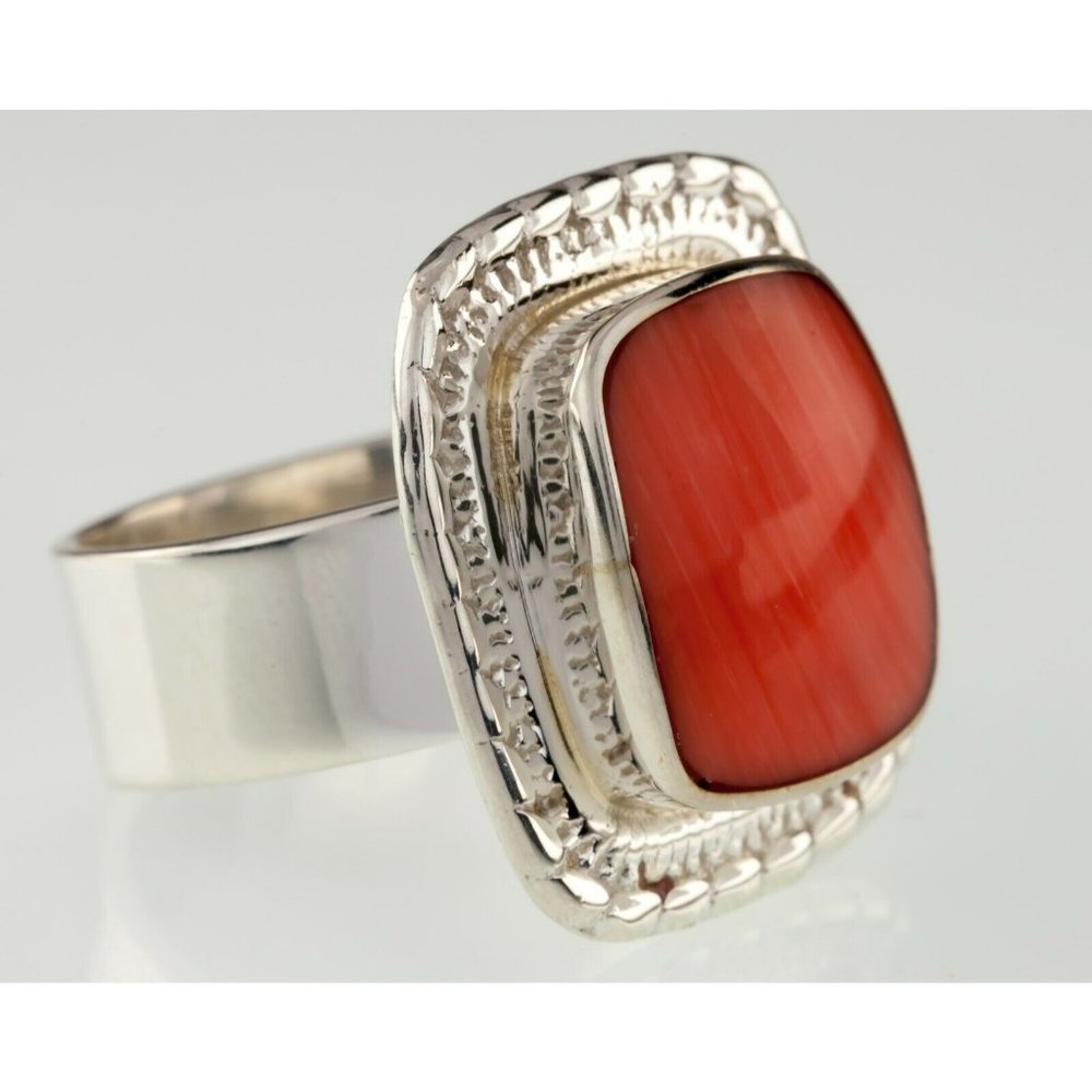 Vintage Mexican Sterling Silver Ring with Spiny Oyster Shell (Size 9)